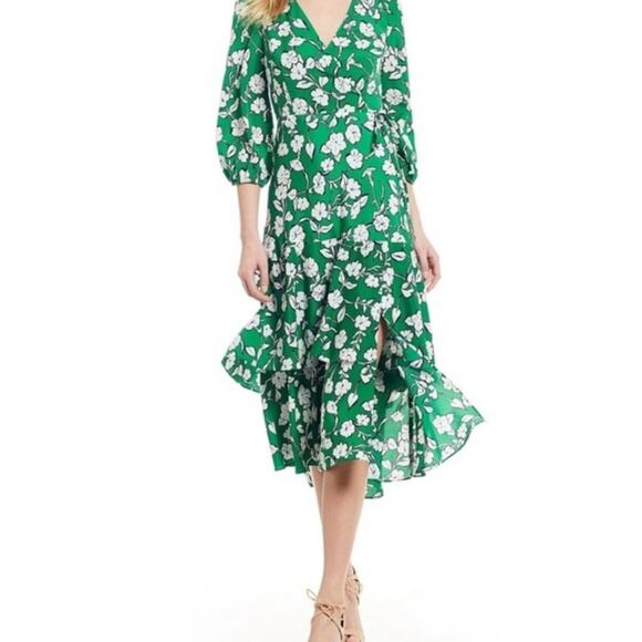 ELIZA J Floral Green Wrap Dress Size 6 - Picture 2 of 6